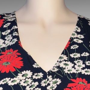 Madewell Women's XXS Navy Blue Tie Front Floral Top in Hillside Daisies
